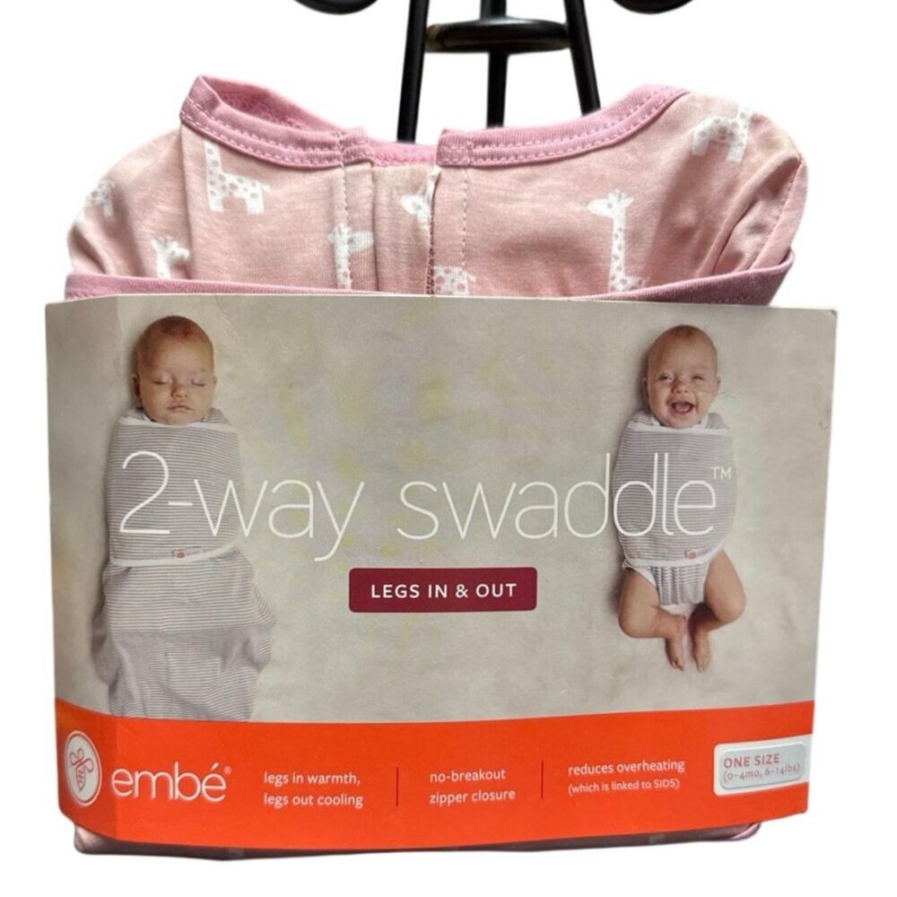 New Embe Baby 2 Way Swaddle 0-4 month 6-14 lbs Pink Giraffe Print Sleep Sack
